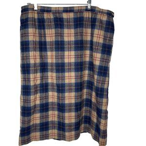 Vintage Pendleton Cailean Tartan Wool Skirt Tan Blue Plaid  Size 22 USA Preppy